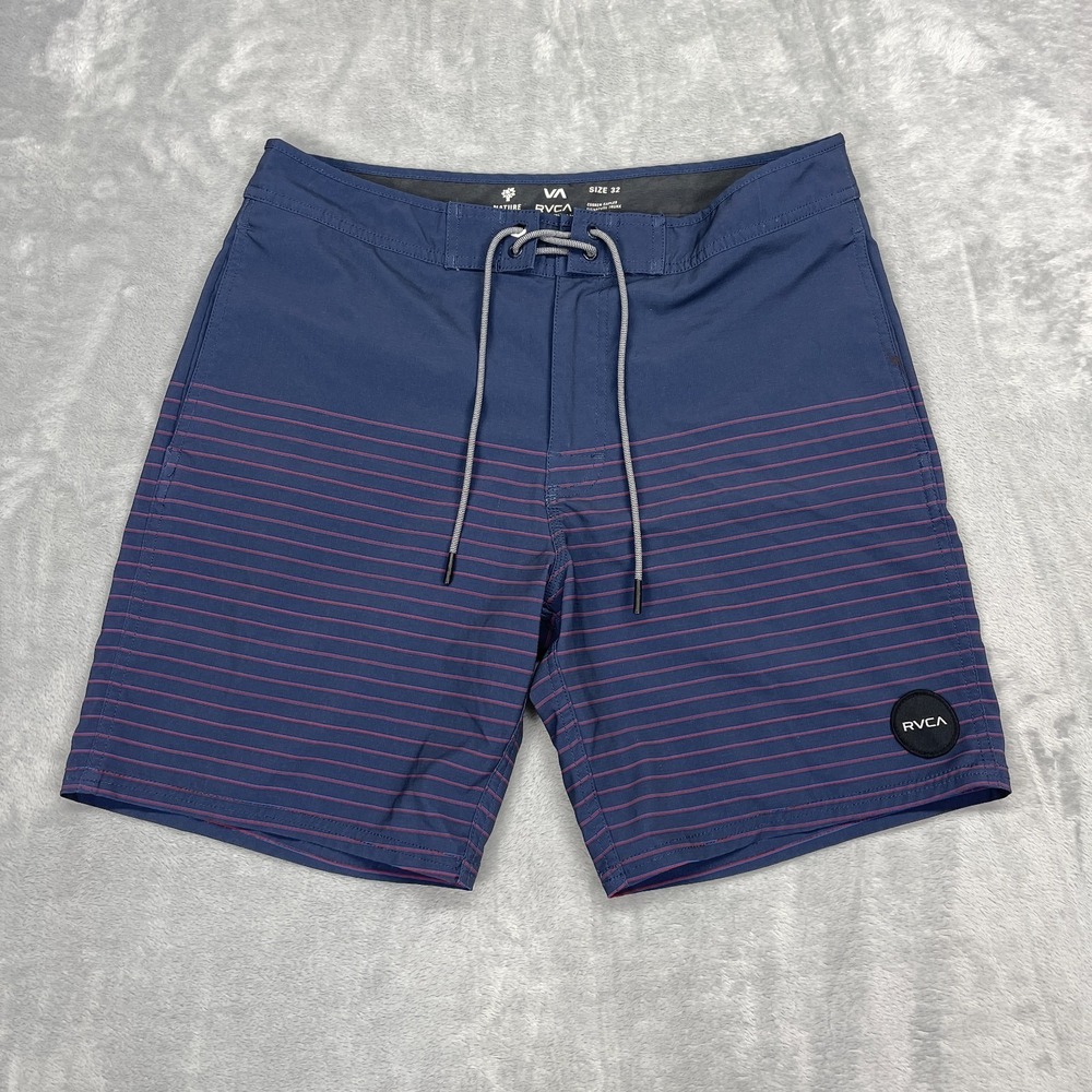 RVCA Shorts Men 32 Blue Striped Curren Caples Signature Trunk Surfing Drawstring